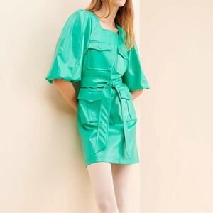 Hosbjerg Free People green Vegan Leather Mini belted Dress